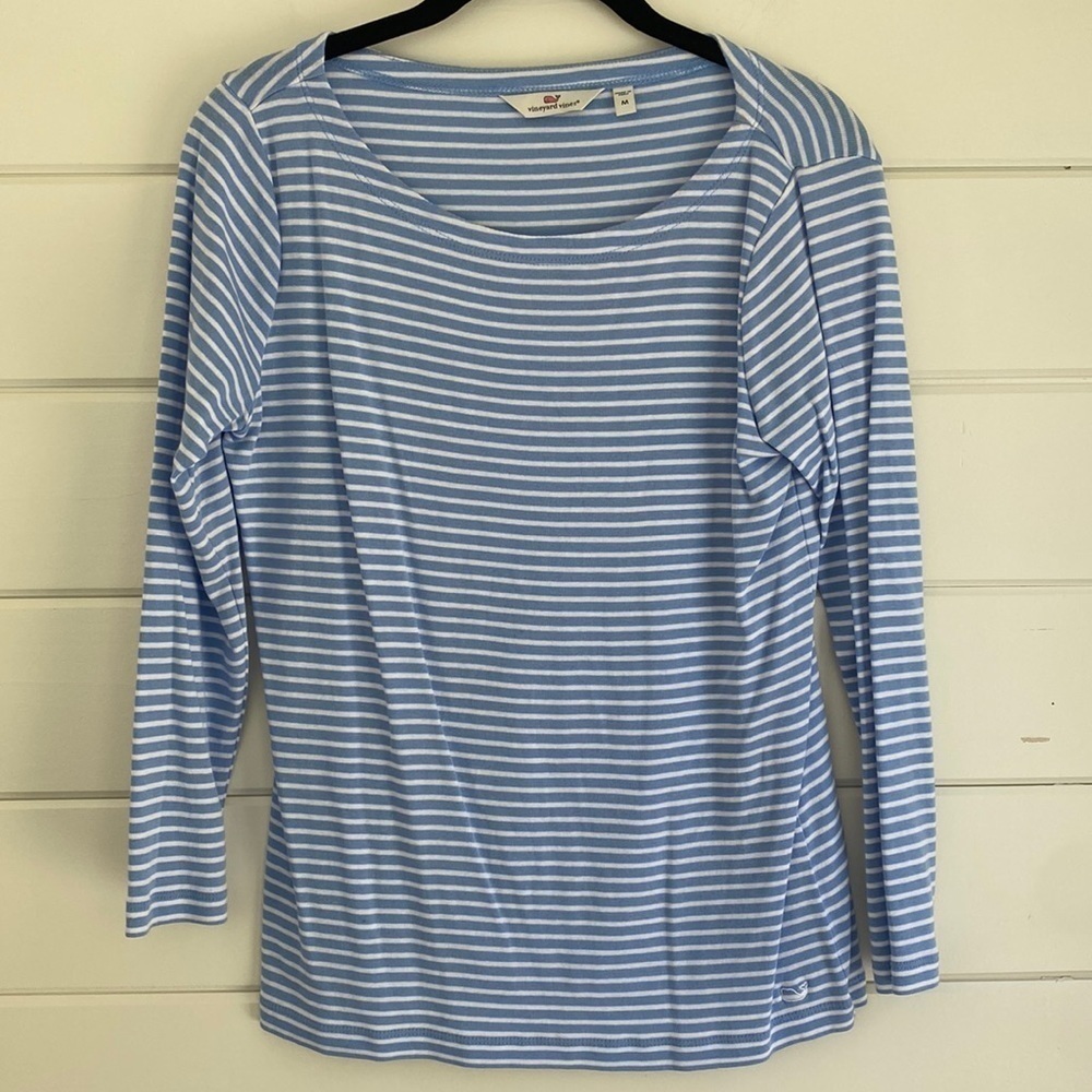 Vineyard Vines | Long Sleeve Tee with White and Blue Stripes | Great Condition